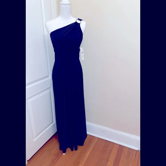 nine west navy blue dress Nine West Navy White Geometric Print Fit & Flare Dress Belted NWT Size 18
